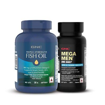 GNC Triple Strength Fish Oil (30 Softgels) & GNC Mega Men One Daily (30 Tablets) Multivitamin for Men Combo