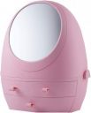 GNEY Makeup Box Mirror Cosmetic Box with LED Light Desktop Professional Cosmetics Storage Case,360 Degree Rotation Adjustable Brightness USB Rechargeable Dustproof Waterproof, Portable (BIG PINK)...