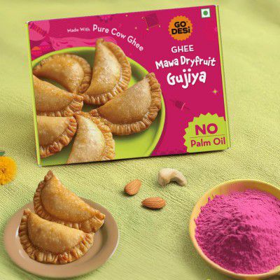 GO DESi - Ghee Mawa Dry Fruit Gujiya | Made with Pure Cow Ghee | Holi Sweets | Holi Gifting | 200 grams