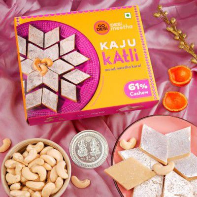 GO DESi Kaju Katli 61% Cashews 200 grams and Pooja Coin Combo