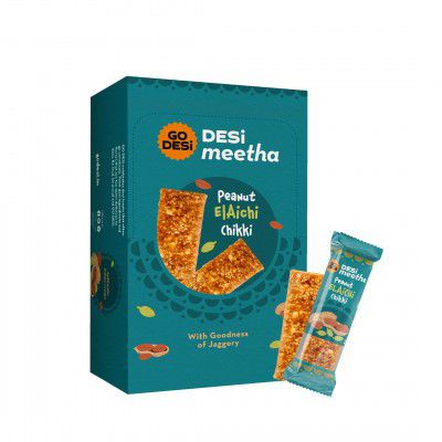 Go Desi Peanut Elaichi Chikki Bar | Gajak | Sweets | Jaggery based | Crunchy Desi Meetha (30 Pieces, 30g each)