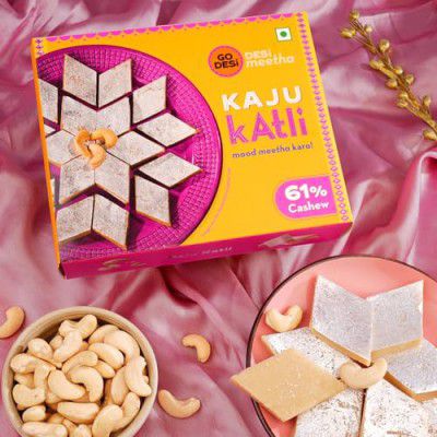 GO DESi Premium Kaju Katli 200 grams, 61% Cashews, DESi Meetha, Sweets Indian Mithai, Cashew, Indian Sweets Gift Pack