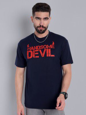 Go Devil Men Printed Round Neck Cotton Blend Dark Blue T-Shirt
