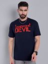 Go Devil Men Printed Round Neck Cotton Blend Dark Blue T-Shirt...