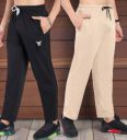 Go Devil Pack of 2 Men Solid Black, Beige Track Pants...