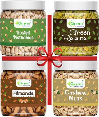 GO GRASS PREMIUM Dry Fruits Combo Pack ( RAISINS, ALMONDS , CASHEWNUTS , PISTACHIOS) 100 GRAM EACH | JAR PACK | Raisins, Almonds, Cashews, Pistachios  (4 x 100 g)