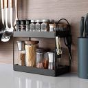 Go Hooked 2-Tier Standing Rack Bathroom Countertop Organizer Vanity Tray Cosmetic Makeup Storage Kitchen Spice Rack Standing Shelf (Black, Metal, Pack of 1)...