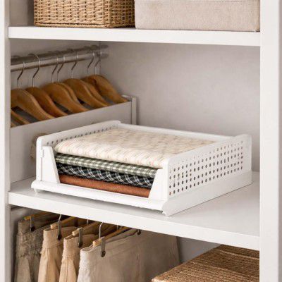 Go Hooked Foldable Wardrobe Organizer with Drawer Style Pull Out Design | Small (44x34x14.5 cm) Shelf Storage Box 