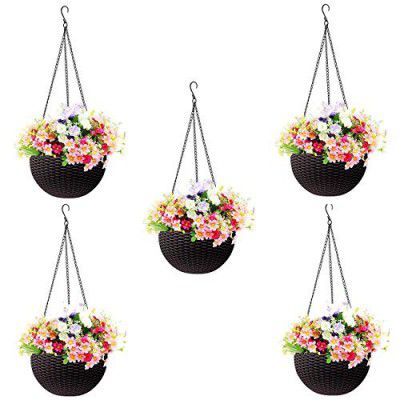 Go Hooked Hanging Pot | Plastic | Hanging Pot | Dark Brown | Pot Diameter-7.1 Inch | Pot Height-4.8 Inch | Pot Thickness-3 mm | Chain Length-13 inch Approx., | 5 Pieces | 5PCS
