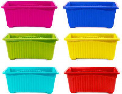 Go Hooked Planters | Multicolor | Rectangular | Plastic Pots for Plants | Set of 6 | 35 x 18.5 x 15 cm