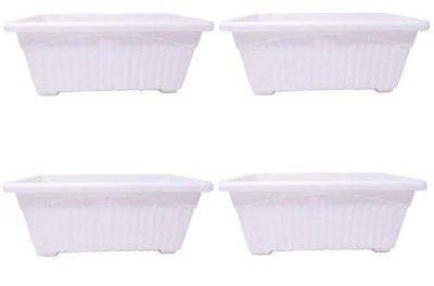 Go Hooked Rectangular Plastic Pots for Plants, Jupiter Flower Pots for Home, Window Display, Garden (Set of 4, White) (35 x 18.5 x 15 cm)