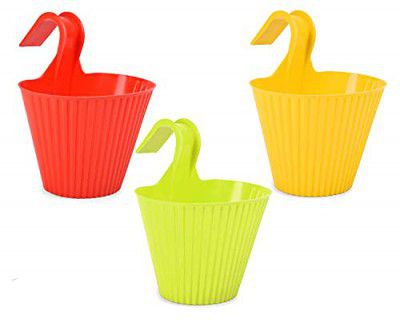 Go Hooked Virgin Plastic Planter, Multicolour, 5.2x6x10.5 inch, 3 Set