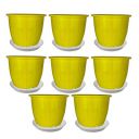 Go HookedPlastic Duro Flower Pot for Gardening, Indoor/Outdoor Planter-Yellow (8 Inch)(Pack of 8 with Tray)...