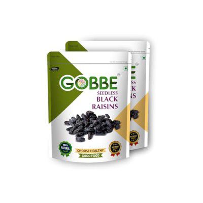 GOBBE Premium Black Raisins 400 g | Premium Seedless Black Raisins | Kali Kishmish |(Pack of 2)