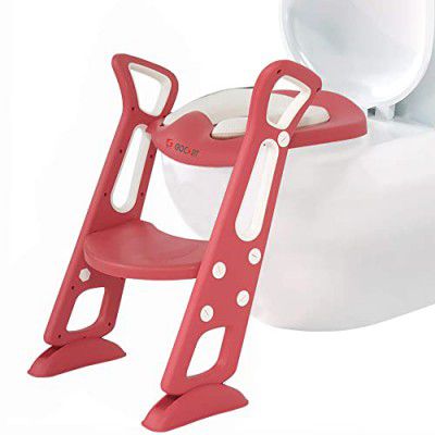 GOCART WITH G LOGO Adjustable Toilet Training Seat with Sturdy Non-Slip Wide Step and Soft Cushion for Baby (Chinese Red)