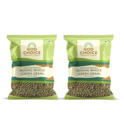 God Choice Organic Farms – Unpolished Green Moong Dal Whole 500 gm(Pack-2)
