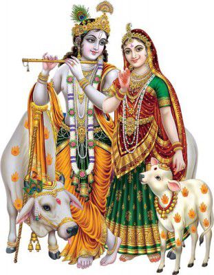 god & gods Cow With Radha Krishna Modern Art 166 Medium Self Adhesive Sticker  (Pack of 1)
