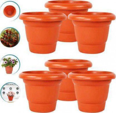 god of goods 8 Inch Round Garden Plastic Planters Plant Container Set for indoor/outdoor pot Plant Container Set (Pack of 6, Plastic)