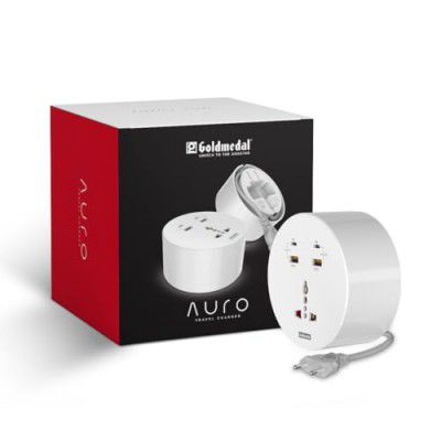 Godmedal Auro 36W Portable Travel Charger with Extension Cord - USB + Type-C Port, Heavy Duty 2-Meter Cable, International Socket