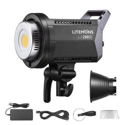 Godox Litemons LA200D LED Video Light, 5600K, Bowens Mount, CRI 96+ TLCI 97+, 8 FX Effect, 0-100% Dimming, APP Control, for Film Shooting, Wedding, Live Broadcast, Portrait