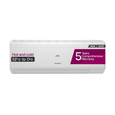 Godrej 1.5 Ton 3 Star, Hot & Cold 52°C to 0°C, 5 Years Comprehensive Warranty, 5-In-1 Convertible, Heavy Duty Cooling At 52°C, Inverter Split AC (AC 1.5T SIH 18ITC3 WYC)