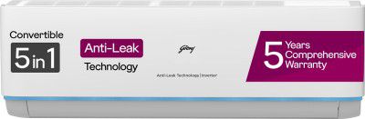 Godrej 1.5 Ton 3 Star Split Inverter 5-In-1 Convertible Cooling Anti Leak And Heavy Duty Cooling at Extreme Temperature AC (EI 18DINV3R32 SYB AL)