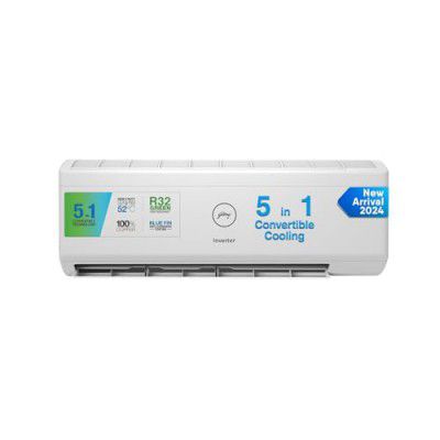 Godrej 1 Ton 5 Star, 5-in-1 Convertible Cooling, Inverter Split AC (2024 Model, Copper, Heavy-Duty Cooling at 52 Deg Celcius, AC 1T EI 12IINV5R32-WWR)