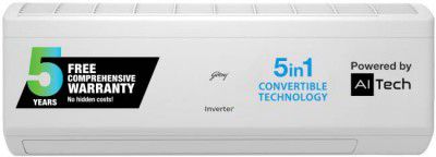 [Extra Rs 2500 off] Godrej 5-in-1 Convertible Cooling 1 Ton 5 Star Split Inverter I-sense Technology AC - White  (EI 12IINV5R32-WWR, Copper Condenser)