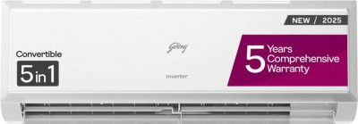 Godrej 5-In-1-Convertible Cooling 2025 Model 1 Ton 3 Star Split Inverter With Heavy Duty Cooling At Extreme Temperature AC - White (AC 1T EI 12PINV3R32 WYQ, Copper Condenser)