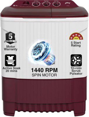 Godrej 8 kg 5 Star with Huricane dry spin Washing Machine Semi Automatic Top Load Red, White  (WSEDGE CLS 80 5.0 PN2 M WNRD)