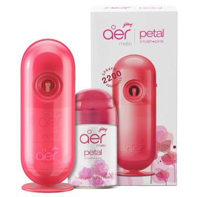 Godrej aer Matic Kit (Machine + 1 Refill) - Automatic Room Fresheners with Flexi Control Spray | Petal Crush Pink | 2200 Sprays Guaranteed | Lasts up to 60 days (210ml)