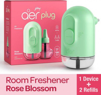 Godrej Aer Plug - Rose Blossom Refill Device + 2 Refills Electric Air Freshener (3 x 13.33 ml)