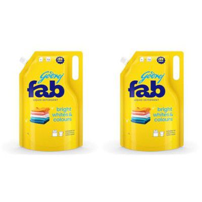 Godrej Fab Liquid Detergent Refill Pouch for Machine & Hand Wash - 1L (Pack of 2)