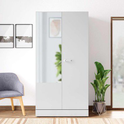 GODREJ INTERIO Almirah Auraline Men Premium 2-Door Steel Almirah, Cupboard for Clothes (Textured Bond White), 1-Year Warranty, 2 Shelves, 2 Drawers, 1 Locker with Mirror
