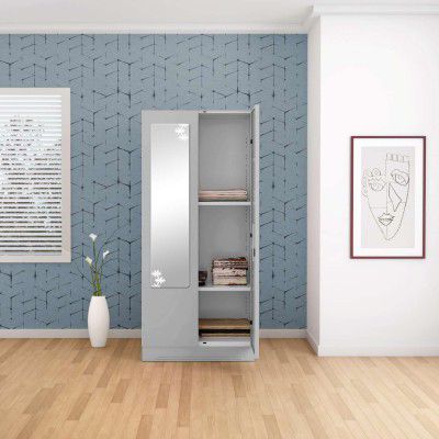 [Extra Rs 7500 OFF] GODREJ INTERIO Almirah Slimline 2-Door Steel Almirah, Cupboard for Clothes (Royal Ivory), 1-Year Warranty, 2 Shelves and Star Design Mirror