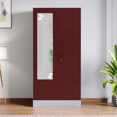 [Extra Rs 7500 OFF] GODREJ INTERIO Almirah Slimline 2-Door Steel Almirah, Cupboard for Clothes (Russet), 1-Year Warranty, 2 Shelves and Star Design Mirror