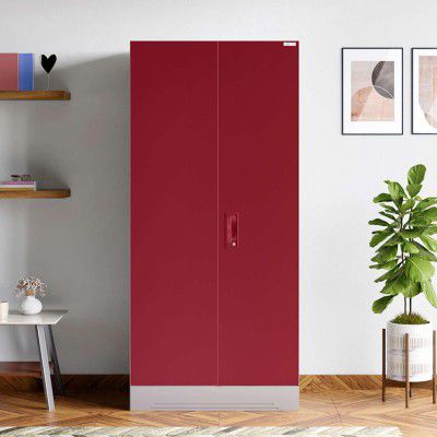 [Extra Rs 7500 OFF] GODREJ INTERIO Almirah Slimline 2-Door Steel Almirah, Cupboard for Clothes (Textured Caremine Red), 1-Year Warranty, 1 Locker, 4 Shelves
