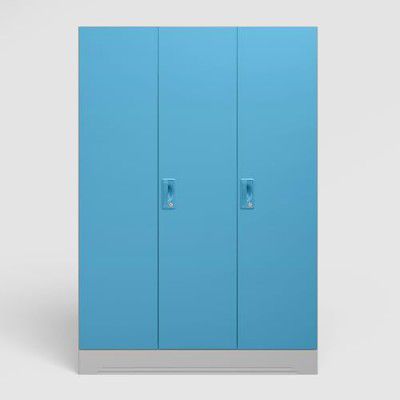 GODREJ INTERIO Almirah Slimline 3-Door Steel Almirah, Cupboard for Clothes (Royal Ivory and Milky Blue), 1-Year Warranty, 7 Shelves, 1 Locker