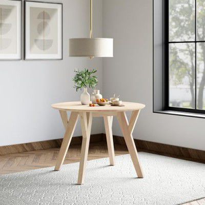 GODREJ INTERIO Dining Table Dune 4-Seater Solid Rubberwood Circular Dining Table, 1-Year Warranty, Light Beige