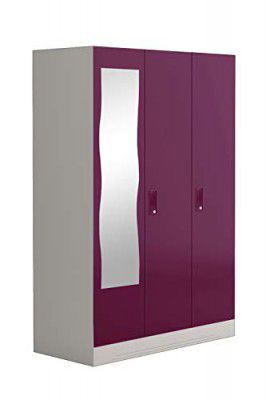 GODREJ INTERIO Slimline 3 Door Steel Almirah with Locker, Drawer, Mirror in Purple,Textured Finish, 1 Year Warranty