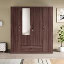 GODREJ INTERIO Wardrobe EWA 4-Door Engineered Wood Wardrobe with Mirror for Clothes (Brown), 1-Year Warranty, 8 Shelves, 1 Drawer...