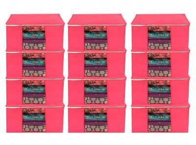 Gokru Set of 12 Non-Woven Printed Saree Cover Cloth Storage, Organizer with Transparent Window Pack Of 12