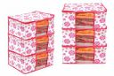 Gokru Set of 6 Non-Woven Printed Saree Cover, Cloth Storage, Organizer with Transparent Window (Pack Of 6, Pink Flower)...