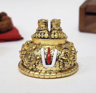 Gold Art India Lord Balaji Charan Paduka 24 kt Gold Matte Finish Vishnu Charan Paduka for Pooja (Gold Plated 2 Inch)