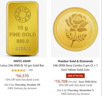Gold Bar & Coins with Extra 10% Off on ICICI, Citi & Axis Cards