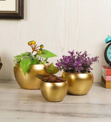 Gold Iron Apple Shape Desk Pot Planter, Set Of 3