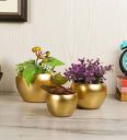 Gold Iron Apple Shape Desk Pot Planter, Set Of 3...