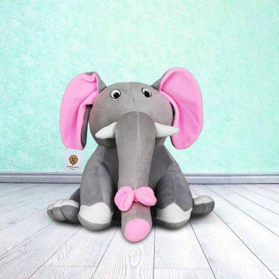 Goldenhub Teddy Elephant with Bow Plush Grey Elephant Soft Toy with Bow, 30 cm, Velvety Material