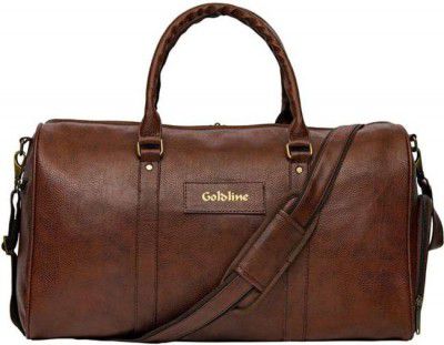 Goldline Vegan Leather Stylish & Spacious Travel Duffle Bag/Leather Gym Bag. Waterproof Multipurpose Bag (Tan, 40 L)