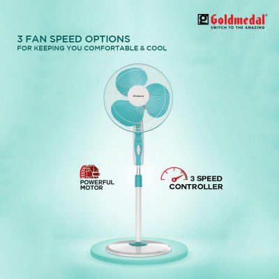 Goldmedal Dyno 400 mm Pedestal Fan | High RPM | High Air Delivery | 2 years Warranty (Turquoise White)